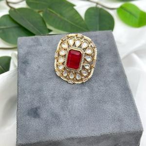 High Quality Gold Finish Moissanite Polki Kundan <b>Adjustable</b> <b>Ring</b> For Function Wedding Wear Collection For Women - Product Image 1