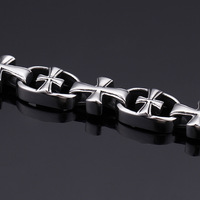 Bracelet manchette croix rétro en acier inoxydable pour hommes et femmes, bijoux hip-hop et motard, en stock, vente en gros, directement de l'usine
