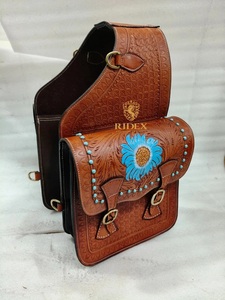 Bolsa de Silla de Montar ADEEFA de Cuero con Hermosa Flor de Caballo, Hecha a Mano, Estilo Occidental, para Caballos, para Paseos a Caballo, Campamento y Almacenamiento al Aire Libre. - Product Image 2