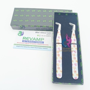 Pince à épiler à pointe de fibre de botte à 90 degrés en acier inoxydable Extension de cils Applicateur de sourcils Pince à épiler enduite de papier pour méga cils - Product Image 2