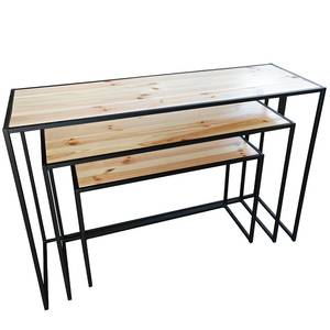 Ensemble de table basse en bois naturel avec structure en fer noir - Product Image 3