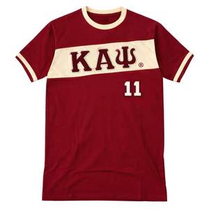 T-shirt en jersey premium Kappa Alpha Psi Krimson avec inscription en lettres épaisses, coupe athlétique, style fraternité, design Nineteen Eleven - Product Image 3