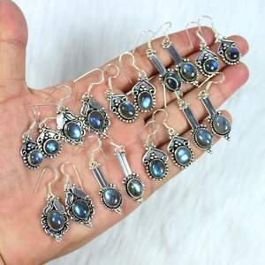 ต่างหูอัญมณีลาบราดอไรต์ธรรมชาติต่างหูแบบคอลเลตต์ต่างหูห้อยต่างหูชุบเงินเครื่องประดับสำหรับขายปลีก - Product Image 1