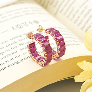 9.66 CTW Genuine Burma Ruby Wedding <b>Hoops</b> 14k Solid Yellow Gold Art Deco Women <b>Earrings</b> July Birthstone IGI Certificate Jewelry - Product Image 2