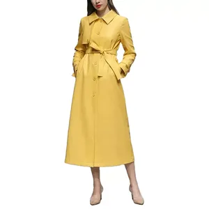 เสื้อโค้ทยาวแบบมีเข็มขัดสำหรับผู้หญิงเสื้อโค้ทหนังสีแดงระบายอากาศได้ตามสั่ง - Product Image 4