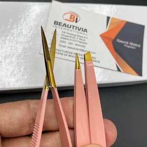 Pinzas para cejas en ángulo de acero inoxidable sólido profesional, juego de tijeras, herramientas cosméticas de belleza, extensión de pestañas moldeadoras de cejas - Product Image 2