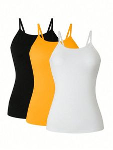 Nouveau Style 3-pack couleur unie Spaghetti sangle haut décontracté sans manches haut caraco pour printemps et été vêtements pour femmes - Product Image 5