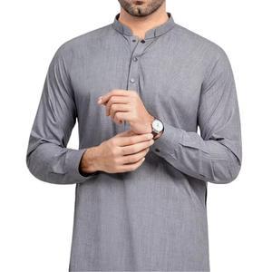 Nuevo Traje Shalwar Kameez Elegante para Hombre, Color Gris Completo, Corte Contemporáneo con Detalles Tradicionales del Sur de Asia para Invierno - Product Image 4