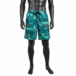 Shorts de bain en microfibre polyester 140 GSM de luxe, couleur turquoise, impression par sublimation graphique, logo personnalisé, vêtements de plage pour hommes - Product Image 1