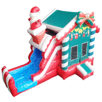 Château gonflable de Noël avec toboggan, tente de camping gonflable avec toit couvert, arbre de Noël et obstacles