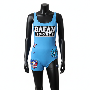 Maillot de bain une pièce bleu en polyester et élasthanne 220 GSM de qualité supérieure, logo personnalisé par sublimation, design sur mesure pour femme - Product Image 6