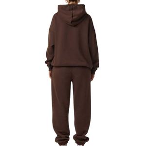 Survêtement pour femmes en coton épais deux pièces vierge Jogging Costume uni surdimensionné Pull à capuche Ensemble survêtement personnalisé pour femmes - Product Image 2