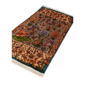 Tapis en soie douce noué à la main Gulmarg Green, motif floral, décoration intérieure, 3'6x5'6 pieds SKPS-213 - Product Image 2