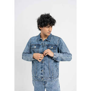 Chaqueta vaquera elegante de alta calidad para hombre, ropa de calle personalizada para exteriores, Otoño Invierno, cuello levantado, patrón de letras, directo del fabricante - Product Image 1