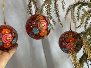 Elegant Hand-Painted Paper Mache Christmas Ornaments for Enhancing Your Christmas <b>Tree</b> Decorations - Product Image 3