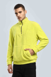 Sweat à capuche mi-zippé en polaire sherpa jaune fluo doux et chaud, conçu pour les tenues décontractées modernes, offrant confort et style, 100 % coton - Product Image 6