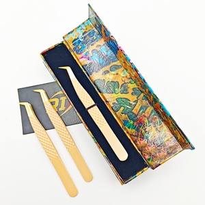 Label privé méga cils extensions de cils pince à épiler forte tenue volume de la botte pince à épiler couleur pêche acier matériel boîte emballage - Product Image 1