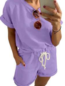 Nouveau femmes vêtements de sport d'été t-shirt à manches courtes et ensemble short ensembles pour femmes, ensemble 2 pièces pour femmes tenue d'été femmes T-Shirt - Product Image 6