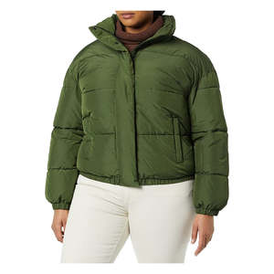 Coupe décontractée grande taille femmes recadrée bulle doudoune veste peau de mouton garniture toile fermeture à glissière-confortable doux matelassé - Product Image 3