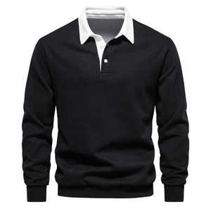 INDEX APPAREL Polo de Punto Gris de Manga Larga para Hombre, Color Sólido, Casual, con Botones, Corte Regular, Algodón Antipilling - Product Image 5