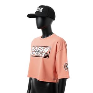 Camiseta corta de algodón de alta calidad para mujer, tela suave GSM, color melocotón, con logo personalizado impreso, camiseta corta de algodón para mujer - Product Image 4