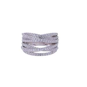 Anillo cruzado de varias filas de oro de 14 quilates con diamantes de corte brillante redondos naturales Ajuste de pavé elegante y declaración brillante - Product Image 1