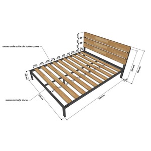 GN68033 Industrial Design Double <b>Bed</b> 160x200cm <b>Queen</b> & King <b>Sizes</b> Melaleuca Solid Wood Iron Frame for Home Bedroom Furniture - Product Image 5