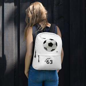 Sac à dos de football blanc avec sangle détachable et numéro, doublure en polyester durable - Product Image 1