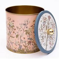 Kontensan – Pot rond en métal rose pastel à motif floral, avec poignée à bouton, motif élégant sur base rose pastel ER1471G Turquie