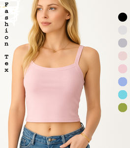 Women's Crop Tank Top Custom Logo Summer Ladies Vest Cotton Spandex <b>Ribbed</b> Women`s Crop Tank Tops Sleeveless Crop Top - Product Image 3