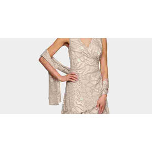 Abito da sera Alex Evenings da donna, in raso marrone, taglia 14, con stampa, orlo a balze, gonna a tubino staccabile, spacco, vita naturale, lunghezza al pavimento - Product Image 2