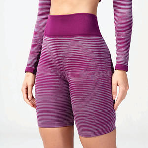 53% Nylon 39% Polyester 8% Spandex Body Fit High Rise Compression <b>Waistband</b> Women Dark Purple Infinity Stripe Seamless Shorts - Product Image 5