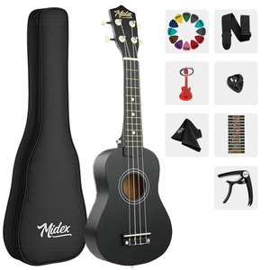 21 Inch Black Soprano Ukulele <b>Kit</b> with Bag, Strap, Picks & Method <b>Book</b> | Midex UKX-901BK - Product Image 1