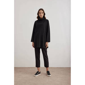 Blusa de lino y seda tejida para mujer - Camisa larga adelgazante con cuello asimétrico con volantes, bordado de encaje y patrones a cuadros y rayas XS-XL - Product Image 4