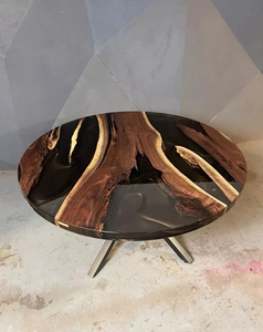 Mesa de Comedor de Arte de Madera de Acacia y Resina Hecha a Mano, Moderna y de Lujo, Impermeable, para Sala de Estar, Bodas, Jubilación, Condolencias, Diwali - Product Image 1