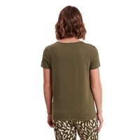 Kaos Wanita V-Neck Hijau Zaitun Vintage Kasual 100% Katun Lengan Setengah Off-Shoulder Polos Ramah Lingkungan Dry Fit Bordir