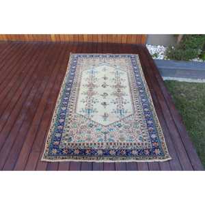 Alfombra Turca Vintage, Alfombra de Lana Azul Camuflaje de 3.7x6.6 pies - Product Image 1