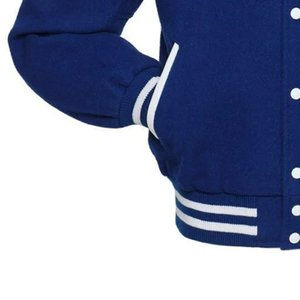 Veste universitaire pour femme à logo brodé personnalisé, bleu, manches bleues, veste streetwear écologique d'hiver, veste en laine, lettreman - Product Image 4