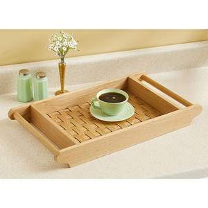 FOR FRIENDLY WOODEN SERVING TRAY WITH Handles Rustic Color Modern Coffee Tray for Living Room Wood <b>Decorative</b> Tray - Product Image 5