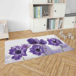 <b>Purple</b> Flower Printed Rug: Botanical, Easy To Clean, Bedroom Decor,<b>Velvet</b> Rug - Product Image 2