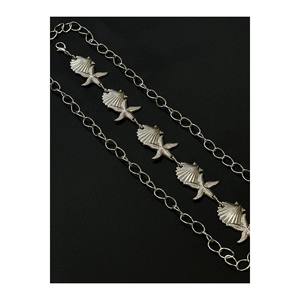 Ceinture pour femme avec détails coquille Saint-Jacques et étoile, ceinture pour robe, ceinture pour jupe, ceinture pour pantalon - Argent - Product Image 1