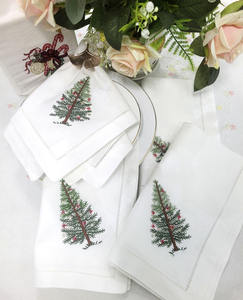 Vente en gros de serviettes de table en coton blanc personnalisées brodées pour l'arbre de Noël et le linge de table pour la maison, l'hôtel ou les événements - Product Image 4