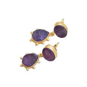 Pendientes colgantes chapados en oro de piedra amatista de diseñador sin deslustre, joyería elegante ligera, pendientes de últimos diseños al por mayor - Product Image 5