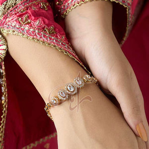 Charming Fashionable Golden Warmth <b>Bracelet</b> White <b>Bead</b> In The Middle Polished <b>Gold</b> Finish <b>Bracelet</b> - Product Image 4
