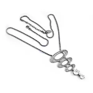 สร้อยคอจี้เงินทรงรีประดับเพชรคิวบิกเซอร์โคเนียสำหรับผู้หญิง - Product Image 2