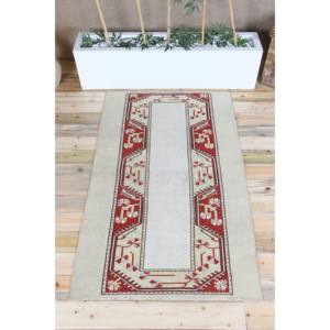 Alfombra Turca Decorativa de 3.5x6 pies, Alfombra Vintage Geométrica Beige - Product Image 1