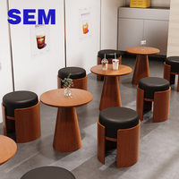Table Ronde en Bois et Cuir pour Restaurant, Mobilier de Restauration Rapide, Table et Chaises pour Café, Vente en Gros SEM