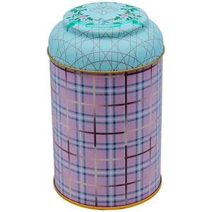Kontensan ER1155F Lata Redonda de Metal de 1.2L con Tapa de Domo a Cuadros Rosados 105x150mm - Para Organizadores de Joyas - Product Image 1