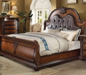 Lit king-size et tables de chevet Streamdale en bois d'acajou de haute qualité, couleur brun foncé, pour mobilier de chambre à coucher - Product Image 1