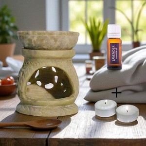 Handcarved đá cẩm thạch tự nhiên dầu Burner khuếch tán truyền thống đá hương thơm đèn với tealight chủ cho hương liệu, Thiền - Product Image 2